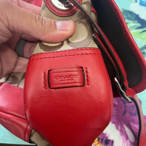 Coach Red and Brown Crossbody Bag with Signature Pattern - Picture 8 of 9